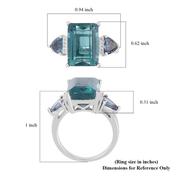 Rare Dean Teal Fluorite  and Multi Gemstone Ring in Rhodium Over Sterling Silver - Picture 8 of 8